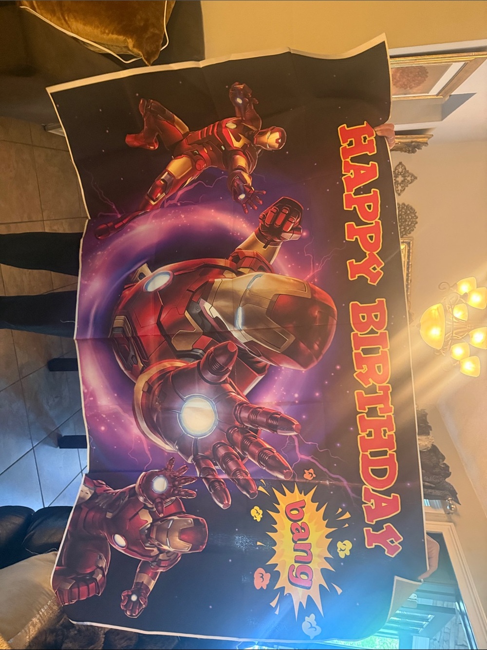 Iron Man Happy Birthday Tapestry - Red & Gold
